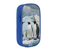 BNVSADC Penguins on The Iceberg Printed Pencil Case for Girls Boys, Large Capacity Pencil Pouch Cute Pencil Box Adult Makeup Bag with 2 Compartments, Blue
