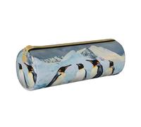 BNVSADC Penguins on The Iceberg Printed Round Pencil Case Leather Pencil Pouch Cute Stationery Pencil Pen Bag for School Office Travel