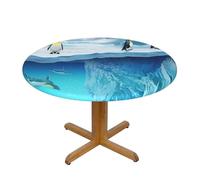 BNVSADC Penguins On The Iceberg Printed Round Tablecloth with Elastic Edged, S(122CM Diameter), Kitchen Water Resistant Fabric Table Cloth Dining Table Decoration Table Covers