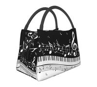 BNVSADC Piano Keys with Musical Notes Print Insulated Lunch Box Bag Tote Bag for Women Men Portable Reusable Lunch Cooler Bag for Work School Outdoor Picnic