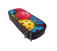 BNVSADC Pickleball Balls Colors Pattern Printed PU Leather Flip Pencil Case, Cute Pencil Box Pen Bag Stationery Organizer Makeup Bag for School Office Travel