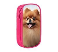 BNVSADC Pomeranian Dog Printed Pencil Case for Girls Boys, Large Capacity Pencil Pouch Cute Pencil Box Adult Makeup Bag with 2 Compartments, Pink