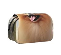 BNVSADC Pomeranian Dog Printed Print Flip Top Double Layer Pencil Case - Large Capacity School Supplies Organizer for Students, Kids, Teens, Artists, Travel & Office Use