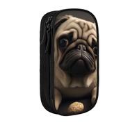 BNVSADC Pretty Pug Printed Pencil Case for Girls Boys, Large Capacity Pencil Pouch Cute Pencil Box Adult Makeup Bag with 2 Compartments, Black