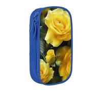 BNVSADC Pretty Yellow Rose Printed Pencil Case for Girls Boys, Large Capacity Pencil Pouch Cute Pencil Box Adult Makeup Bag with 2 Compartments, Blue