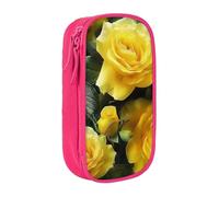 BNVSADC Pretty Yellow Rose Printed Pencil Case for Girls Boys, Large Capacity Pencil Pouch Cute Pencil Box Adult Makeup Bag with 2 Compartments, Pink