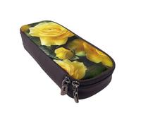 BNVSADC Pretty Yellow Rose Printed PU Leather Flip Pencil Case, Cute Pencil Box Pen Bag Stationery Organizer Makeup Bag for School Office Travel