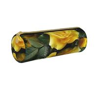 BNVSADC Pretty Yellow Rose Printed Round Pencil Case Leather Pencil Pouch Cute Stationery Pencil Pen Bag for School Office Travel
