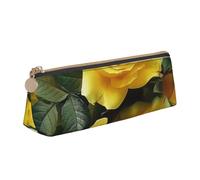 BNVSADC Pretty Yellow Rose Printed Triangle Pencil Case Leather Pencil Pouch Cute Stationery Pencil Pen Bag for School Office Travel