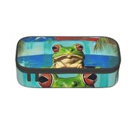 BNVSADC Puerto Rico Flag Frog Palm Trees Printed Pencil Case Cute Pencil Box Bag Pen Pouch Office School Stationery Organizer for School Travel Work
