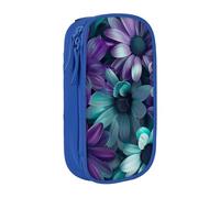 BNVSADC Purple and Teal Flowers Printed Pencil Case for Girls Boys, Large Capacity Pencil Pouch Cute Pencil Box Adult Makeup Bag with 2 Compartments, Blue