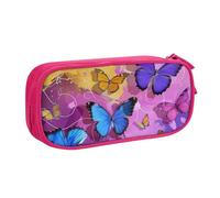 BNVSADC Purple Butterflies Printed Pencil Case Large Pen Bag Cute Pencil Box Pouch Office School Stationery Organizer for Girls Boys, Pink