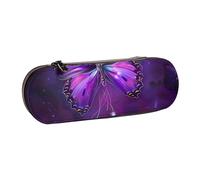 BNVSADC Purple Butterfly Printed Leather Pencil Pen Case & Makeup Bag - Stylish Hard Shell Pencil Bag Stationery Organizer Pouch for School Office Travel