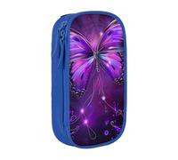 BNVSADC Purple Butterfly Printed Pencil Case for Girls Boys, Large Capacity Pencil Pouch Cute Pencil Box Adult Makeup Bag with 2 Compartments, Blue