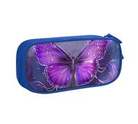 BNVSADC Purple Butterfly Printed Pencil Case Large Pen Bag Cute Pencil Box Pouch Office School Stationery Organizer for Girls Boys, Blue