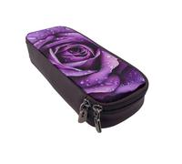 BNVSADC Purple Rose Printed PU Leather Flip Pencil Case, Cute Pencil Box Pen Bag Stationery Organizer Makeup Bag for School Office Travel
