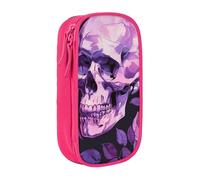 BNVSADC Purple Rose Skull Printed Pencil Case for Girls Boys, Large Capacity Pencil Pouch Cute Pencil Box Adult Makeup Bag with 2 Compartments, Pink