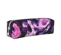 BNVSADC Purple Rose Skull Printed Pencil Case Leather Pencil Pouch Cute Stationery Pencil Pen Bag with Zipper for School Office Travel