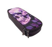 BNVSADC Purple Rose Skull Printed PU Leather Flip Pencil Case, Cute Pencil Box Pen Bag Stationery Organizer Makeup Bag for School Office Travel