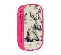 BNVSADC Rabbit Background Printed Pencil Case for Girls Boys, Large Capacity Pencil Pouch Cute Pencil Box Adult Makeup Bag with 2 Compartments, Pink