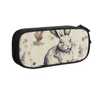 BNVSADC Rabbit Background Printed Pencil Case Large Pen Bag Cute Pencil Box Pouch Office School Stationery Organizer for Girls Boys, Black