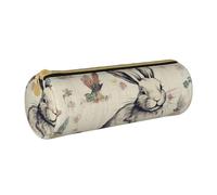 BNVSADC Rabbit Background Printed Round Pencil Case Leather Pencil Pouch Cute Stationery Pencil Pen Bag for School Office Travel