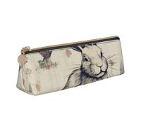 BNVSADC Rabbit Background Printed Triangle Pencil Case Leather Pencil Pouch Cute Stationery Pencil Pen Bag for School Office Travel