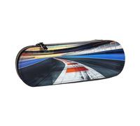 BNVSADC Race Track Printed Leather Pencil Pen Case & Makeup Bag - Stylish Hard Shell Pencil Bag Stationery Organizer Pouch for School Office Travel
