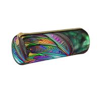 BNVSADC Rainbow Butterfly Printed Round Pencil Case Leather Pencil Pouch Cute Stationery Pencil Pen Bag for School Office Travel
