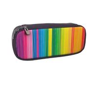 BNVSADC Rainbow Color Stripe Printed Leather Pencil Pen Case & Makeup Bag - Stylish Pencil Bag Stationery Organizer Pouch for School Office Travel