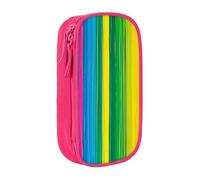 BNVSADC Rainbow Color Stripe Printed Pencil Case for Girls Boys, Large Capacity Pencil Pouch Cute Pencil Box Adult Makeup Bag with 2 Compartments, Pink