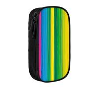 BNVSADC Rainbow Color Stripe Printed Pencil Case for Girls Boys, Large Capacity Pencil Pouch Cute Pencil Box Adult Makeup Bag with 2 Compartments, Black