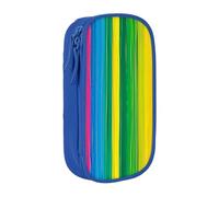 BNVSADC Rainbow Color Stripe Printed Pencil Case for Girls Boys, Large Capacity Pencil Pouch Cute Pencil Box Adult Makeup Bag with 2 Compartments, Blue