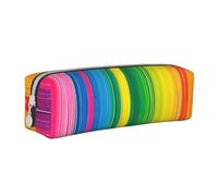 BNVSADC Rainbow Color Stripe Printed Pencil Case Leather Pencil Pouch Cute Stationery Pencil Pen Bag with Zipper for School Office Travel