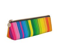 BNVSADC Rainbow Color Stripe Printed Triangle Pencil Case Leather Pencil Pouch Cute Stationery Pencil Pen Bag for School Office Travel