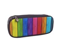 BNVSADC Rainbow Colored Wood Background Printed Leather Pencil Pen Case & Makeup Bag - Stylish Pencil Bag Stationery Organizer Pouch for School Office Travel