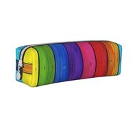 BNVSADC Rainbow Colored Wood Background Printed Pencil Case Leather Pencil Pouch Cute Stationery Pencil Pen Bag with Zipper for School Office Travel