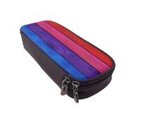 BNVSADC Rainbow Colored Wood Background Printed PU Leather Flip Pencil Case, Cute Pencil Box Pen Bag Stationery Organizer Makeup Bag for School Office Travel
