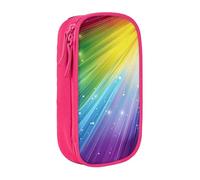 BNVSADC Rainbow Colorful Stripe Printed Pencil Case for Girls Boys, Large Capacity Pencil Pouch Cute Pencil Box Adult Makeup Bag with 2 Compartments, Pink