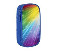 BNVSADC Rainbow Colorful Stripe Printed Pencil Case for Girls Boys, Large Capacity Pencil Pouch Cute Pencil Box Adult Makeup Bag with 2 Compartments, Blue