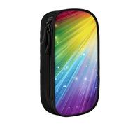 BNVSADC Rainbow Colorful Stripe Printed Pencil Case for Girls Boys, Large Capacity Pencil Pouch Cute Pencil Box Adult Makeup Bag with 2 Compartments, Black