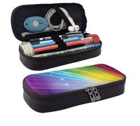 BNVSADC Rainbow Colorful Stripe Printed PU Leather Flip Pencil Case, Cute Pencil Box Pen Bag Stationery Organizer Makeup Bag for School Office Travel