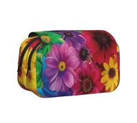 BNVSADC Rainbow Flowers Printed Print Flip Top Double Layer Pencil Case - Large Capacity School Supplies Organizer for Students, Kids, Teens, Artists, Travel & Office Use