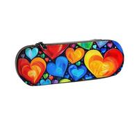 BNVSADC Rainbow Hearts Printed Leather Pencil Pen Case & Makeup Bag - Stylish Hard Shell Pencil Bag Stationery Organizer Pouch for School Office Travel