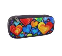 BNVSADC Rainbow Hearts Printed Leather Pencil Pen Case & Makeup Bag - Stylish Pencil Bag Stationery Organizer Pouch for School Office Travel