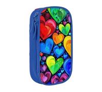 BNVSADC Rainbow Hearts Printed Pencil Case for Girls Boys, Large Capacity Pencil Pouch Cute Pencil Box Adult Makeup Bag with 2 Compartments, Blue