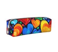 BNVSADC Rainbow Hearts Printed Pencil Case Leather Pencil Pouch Cute Stationery Pencil Pen Bag with Zipper for School Office Travel