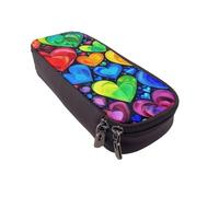 BNVSADC Rainbow Hearts Printed PU Leather Flip Pencil Case, Cute Pencil Box Pen Bag Stationery Organizer Makeup Bag for School Office Travel