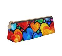 BNVSADC Rainbow Hearts Printed Triangle Pencil Case Leather Pencil Pouch Cute Stationery Pencil Pen Bag for School Office Travel