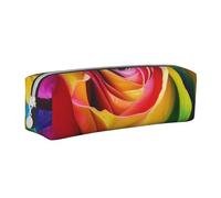 BNVSADC Rainbow Rose Flower Printed Pencil Case Leather Pencil Pouch Cute Stationery Pencil Pen Bag with Zipper for School Office Travel